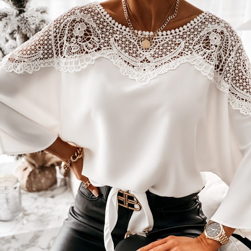 Blusa Camisa Feminina com Aplicação em Renda Guipir