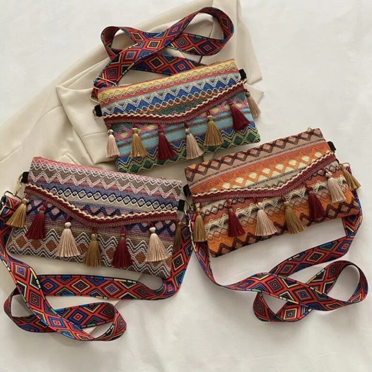 Borsa Messenger Cotone Borsa A Tracolla In Cotone Grande Stile Boho Hippie - Tailandese, Stampata, Con Molte Tasche - Per Spiaggia E Weekend Borsa Spiaggia Stile Bohemien - Foto 6