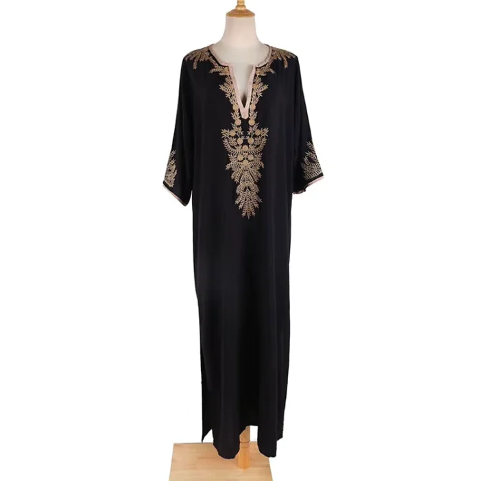 Kaftan Preto Bordado Dourado (2)