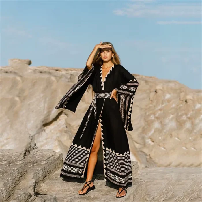 Kimono Boho Geométrico Preto (2)