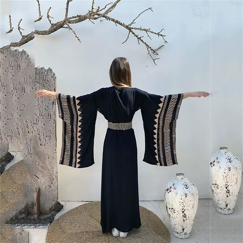 Kimono Boho Geométrico Preto (3)