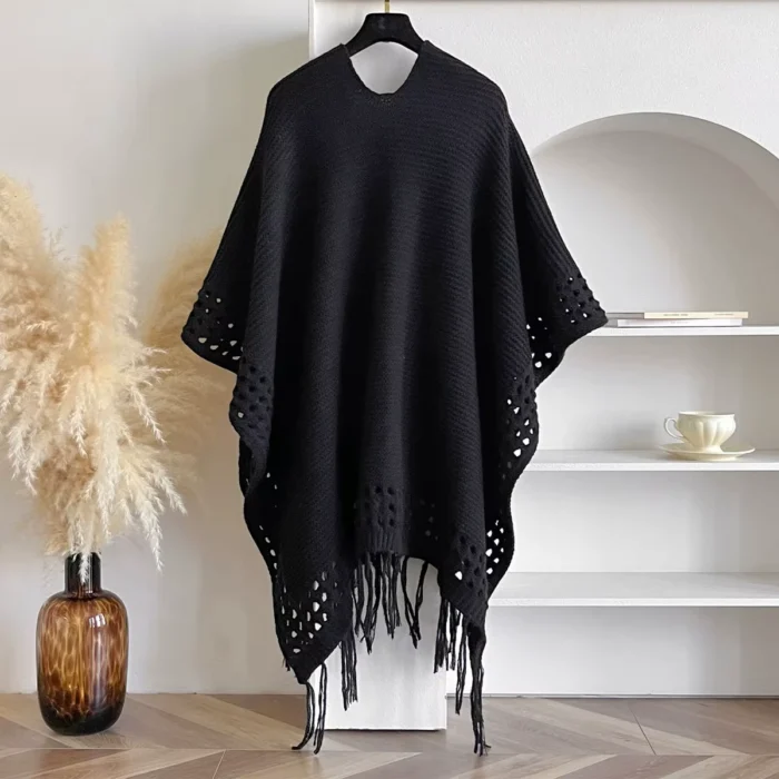 Poncho Tricô Boho Franjas - Imagem 5