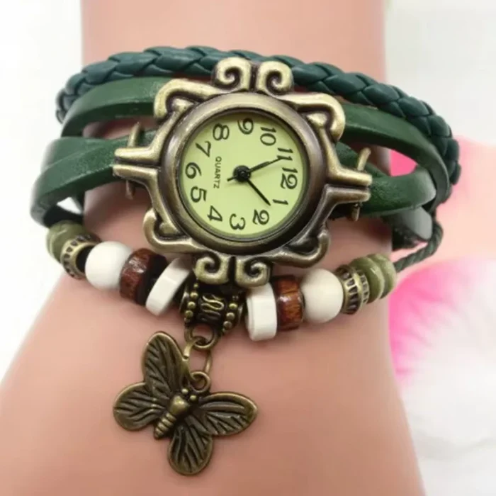 Relógio Boho Couro Borboleta 1