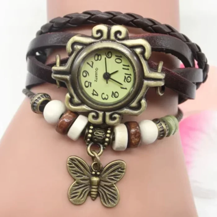 Relógio Boho Couro Borboleta 3
