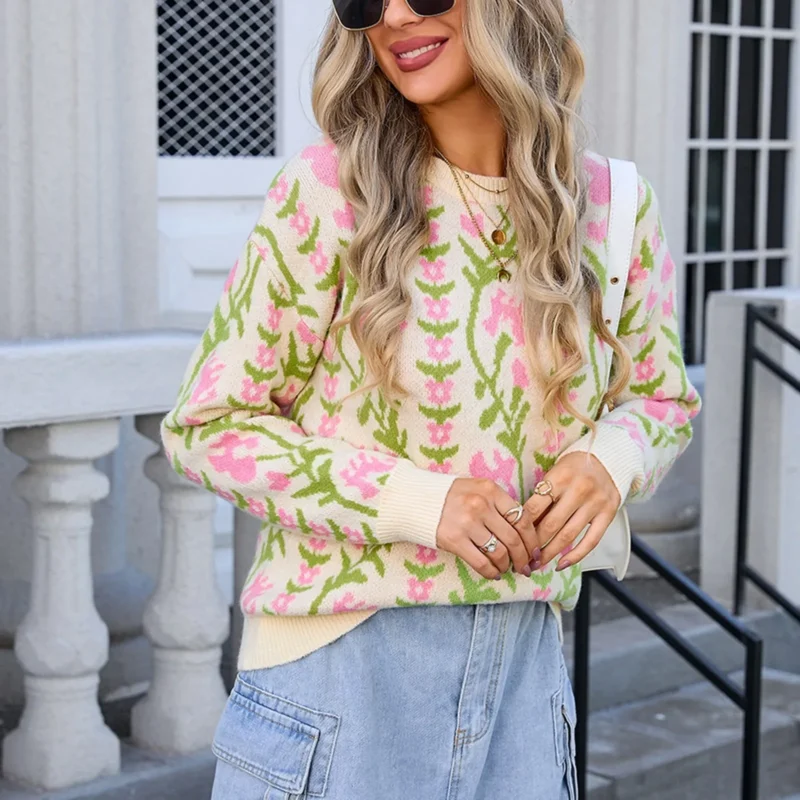 Suéter Boho Tricô Floral 1
